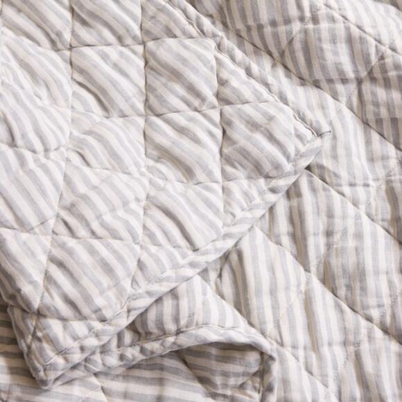 Quince European Linen Stripe Quilt Full/Queen Mist/White Stripe NWT - Picture 1 of 6